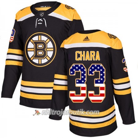 Män Ishockey Boston Bruins Tröja Zdeno Chara 33 Adidas 2017-2018 Svart USA Flag Fashion Authentic